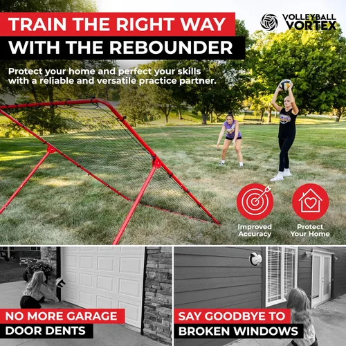 Vista 4 de Red de rebote para voleibol - 7' x 5' Red de práctica de voleibol ajustable para mejorar el golpe, el saque y el servicio - Equipo de entrenamiento