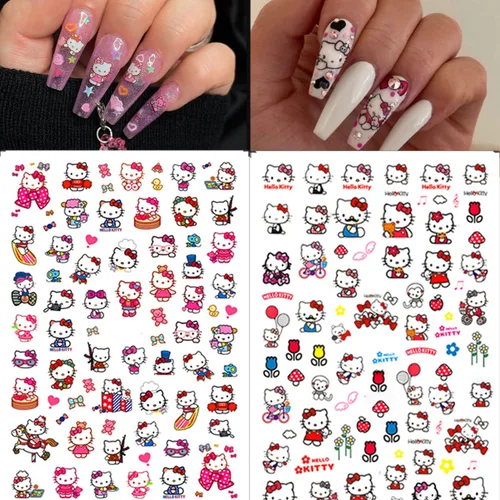 Vista 4 de 6 hojas de calcomanías de arte de uñas, autoadhesivas, suministros de arte de uñas, calcomanías kawaii para uñas, diseños de uñas de gato, dijes