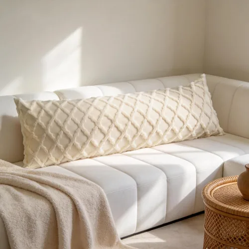 Vista 3 de Funda de almohada corporal en patrón de terciopelo gofre, funda de almohada corporal beige con cremallera de 21 x 54 pulgadas, 1 pieza, adecuada