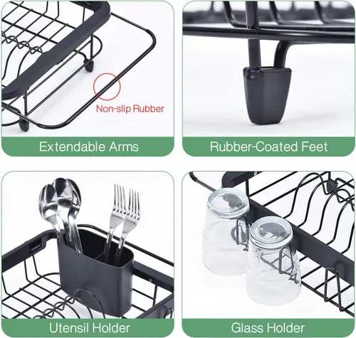 Vista 4 de TOOLF - Estante expandible para secar platos sobre el fregadero, estante ajustable para platos en el fregadero o en la encimera, escurridor