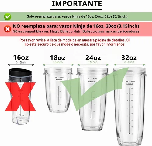 Vista 7 de Vasos de repuesto para licuadora de 24 onzas con tapa para Ninja, cuchilla extractora de 7 aletas compatible con Nutri Auto iQ BN401 BN751 BN801