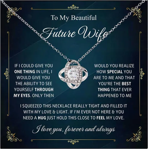 Vista 28 de Collar con texto en inglés «To My Future Wife & Prometido» – Joyería de compromiso con nudo de amor para novia