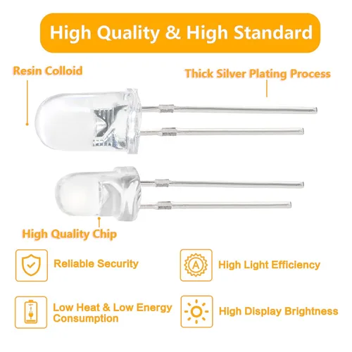 Vista 3 de 200 piezas de kit de surtido de diodos LED de 3 mm de luz emisora de LED, conjunto variado de componentes de circuito LED difusos redondos