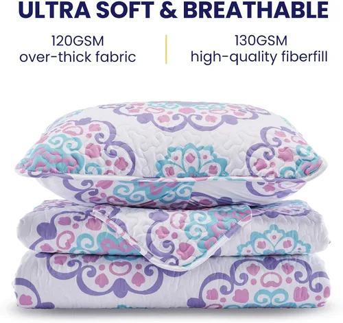 Vista 7 de SLEEP ZONE Juego de edredón estampado de 3 piezas, tamaño matrimonial/queen, juego de ropa de cama reversible ligero para todas las estaciones