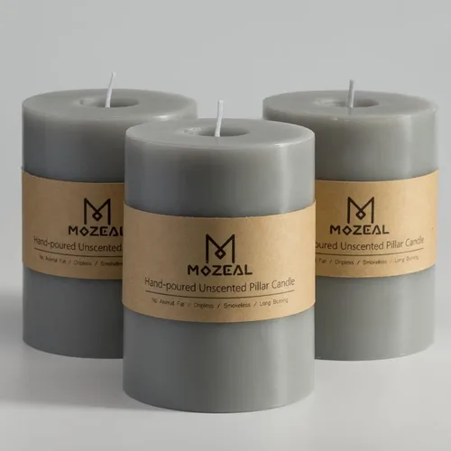 Vista 151 de MOZEAL Juego de 3 velas sin perfume vertidas a mano de 3 x 6 pulgadas, velas tipo pilar sin goteo, combustión de larga duración, aproximadamente 120