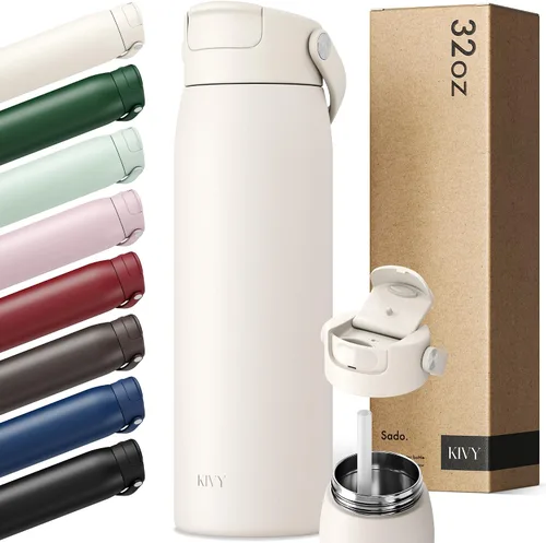 Vista 13 de KIVY Botella de agua de acero inoxidable con pajita 24oz - 24h fría 12h Rojo oscuro