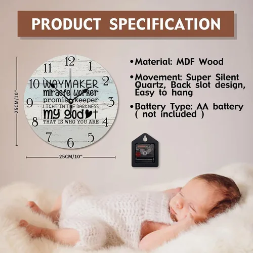 Vista 7 de Waymaker Miracfe Worker - Reloj de pared con versículo bíblico, arte religioso, reloj de madera, texto inspirador cristiano, reloj de madera rústico