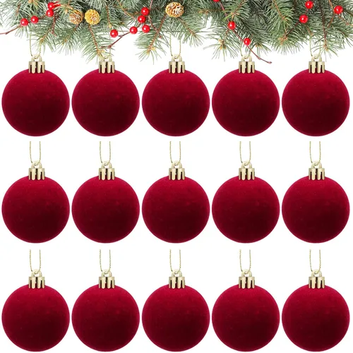 Vista 8 de Menkxi 15 piezas de bolas de Navidad de terciopelo 1.97 pulgadas, adornos colgantes de Navidad con vellón, bolas de terciopelo hechas a mano