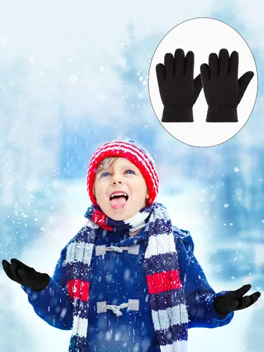 Vista 6 de SATINIOR 3 pares de guantes de invierno de forro polar para niños, guantes cálidos de dedos completos para niños, niñas, niños, suministros
