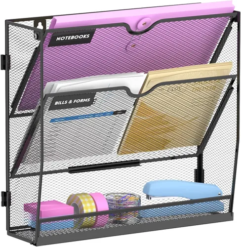 Vista 12 de SUPEASY Organizador de archivos de pared de 6 niveles con base, soporte Negro