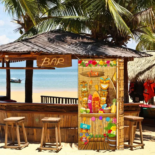 Vista 3 de Blulu Hawaiian Luau - Decoración de fiesta de Tiki para puerta, cartel de puerta de tótem, cartel tropical Aloha, telón de fondo hawaiano de verano