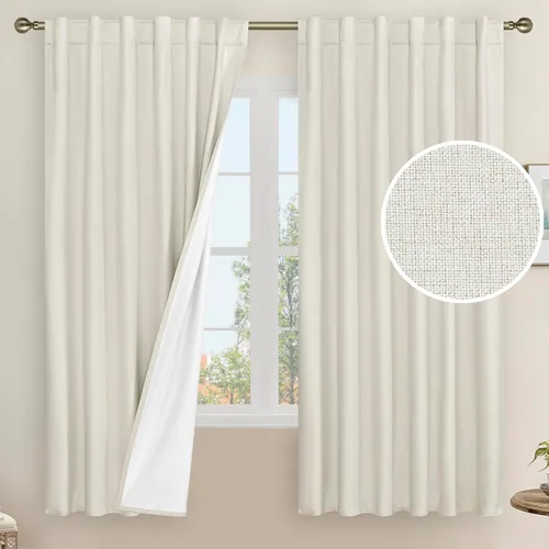 Vista 161 de LAMIT Cortinas opacas cortas de lino de 30 pulgadas para ventanas de cocina sobre el fregadero, cortinas de café texturizadas de lino marfil