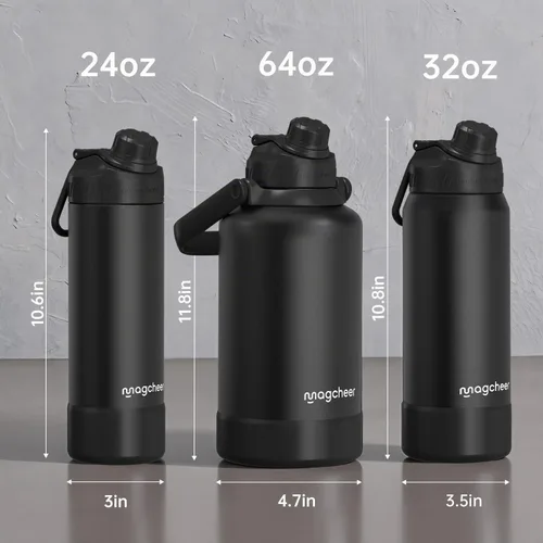 Vista 3 de Botella de agua aislada de 24 onzas, acero inoxidable al vacío de doble pared, diseño de boca ancha, botella reutilizable a prueba de fugas