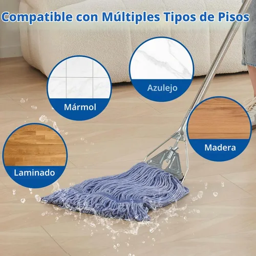 Vista 4 de Midoneat Trapeador de cuerda de extremo de bucle resistente, mango de acero inoxidable de 67 pulgadas, mopa de grado industrial comercial