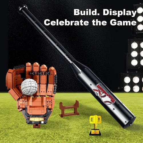 Vista 3 de Día del Padre para papás del béisbol y fanáticos de los deportes, juego de construcción de béisbol para adultos, 1021 piezas de juguete