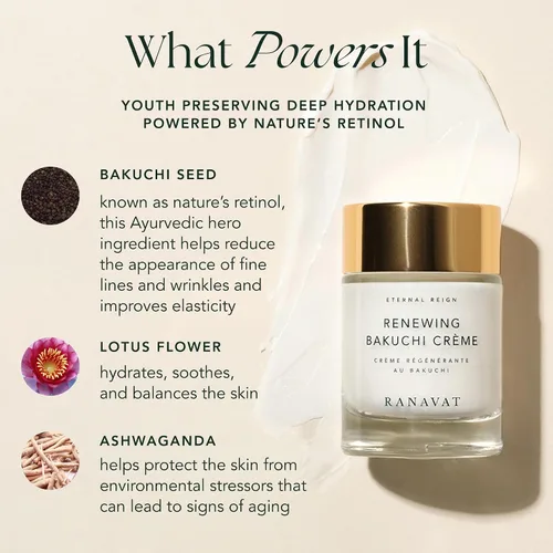Vista 6 de RANAVAT - Crema facial renovadora Bakuchi, hidratante facial diario con hidratación de 12 horas para aumentar la función de barrera de la piel