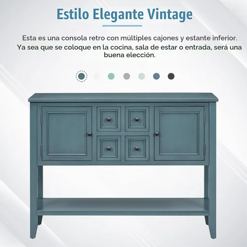 Vista 6 de Merax Mesa de buffet de madera con estante de almacenamiento, 2 cajones y armarios, gabinete de barra de café para sala de estar, comedor, cocina