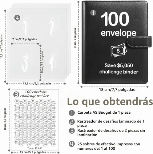 Vista 2 de Carpeta de presupuesto con 100 sobres para el desafío de ahorro de dinero con rastreador laminado, carpeta de presupuesto con sobres de efectivo