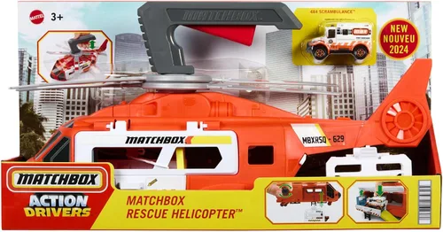 Vista 6 de Matchbox Helicóptero de emergencia, helicóptero grande y ambulancia