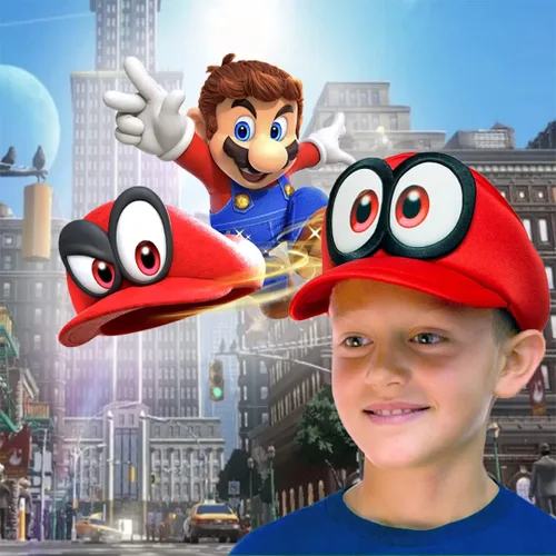 Vista 6 de Bioworld Super Mario Odyssey - Sombrero Cappy para niños accesorio de cosplay rojo Rojo