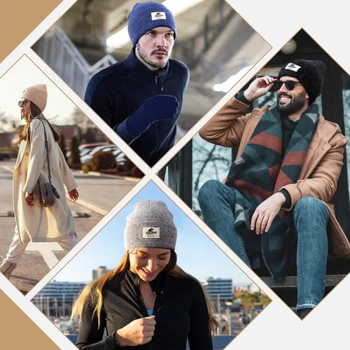 Vista 6 de 3 Packs Winter Beanie Hats for Men Women, Unisex Soft Warm Thick Beanies, Cuffed Knit Skull Cap