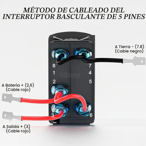 Vista 5 de Interruptor basculante con luz LED de barra, interruptor de palanca grabado con láser ENCENDIDO/APAGADO SPST de 5 pines 12V 24V cables de puente