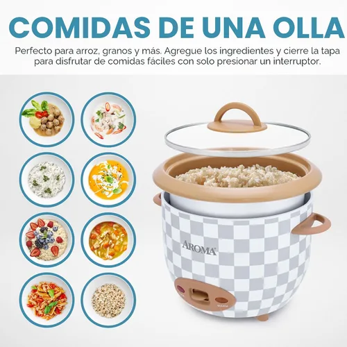 Vista 2 de AROMA® Olla arrocera One-Touch de 6 tazas (cocidas) estilo olla con superficie cerámica antiadherente libre de PFAS CoreCoat™ (1.5 cuartos de galón)