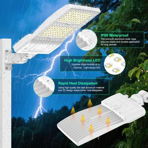 Vista 4 de BBESTLED 400W/320W/240W luces LED para estacionamiento con brazo y montaje deslizante, iluminación exterior del atardecer al amanecer, luz