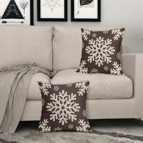 Vista 144 de Fundas de almohada decorativas de Navidad negras 40x40 cm con copos de nieve blancos de Navidad, juego de 2, temática rústica de invierno