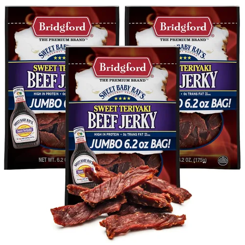 Vista 16 de Bridgford Sweet Baby Ray's Beef Jerky Sweet N Spicy 6.2 onzas, paquete de 3 – Cecina de res dulce y picante alta en proteínas para tu preferencia