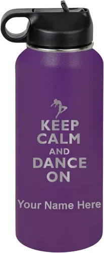 Vista 41 de LaserGram Botella de agua personalizada, mantén la calma y baila, acero inoxidable de doble pared aislada al vacío con popote superior, regalo Rosa