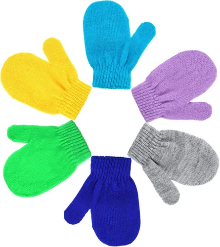 Vista 4 de Boao 12 pares de guantes de invierno para niños pequeños, guantes de punto para niños, guantes mágicos cálidos para niños y niñas, suministros