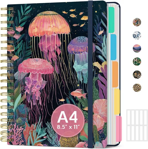 Vista 9 de Cuadernos grandes con forro en espiral para el trabajo con divisores y pestañas extraíbles, 8.5 x 11 pulgadas, bonito cuaderno de tapa dura de 5