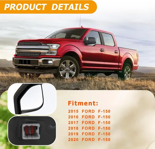 Vista 2 de MITZONE Espejo lateral del lado del conductor F150 Compatible con Ford F-150 2015-2020 con vidrio de punto ciego, eléctrico, 3 pines sin luz