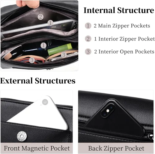 Vista 4 de Bolso cruzado de cuero para mujer, con múltiples bolsillos, bolso de hombro, bolsos y bolsos de mano, bolso de mano, bolso de mano con asa superior