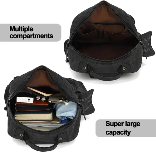 Vista 6 de Bolsa de mensajero vintage, mochila de lona para viajes, bolsa de hombro para hombre, bolsa de doble uso para transporte de mano y transporte cruzado