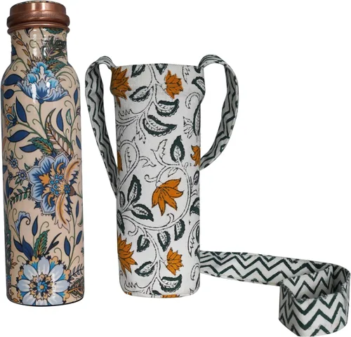 Vista 10 de Botella de agua de cobre de 34 onzas, botella de agua grande de cobre para beber, recipiente multicolor ayurvédico 100% puro para botella de tapa a