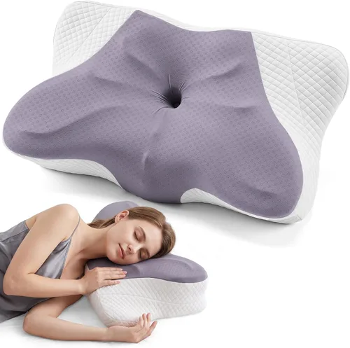 Vista 16 de OLIXIS Almohada cervical de contorno para aliviar el dolor de cuello, ergonómica de doble altura Azul