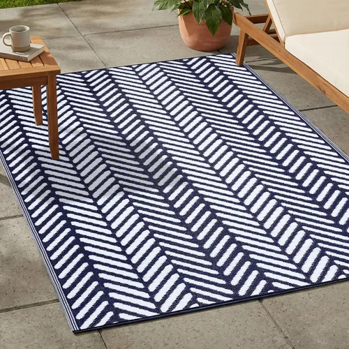 Vista 13 de FH Home - Alfombra para exteriores, impermeable, resistente a la decoloración, reversible, plástico reciclado de alta calidad, acabado geométrico