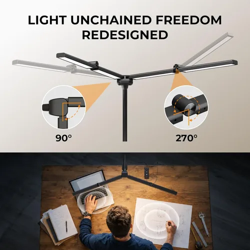 Vista 2 de Lámparas de escritorio LED para oficina en casa, lámpara de escritorio ajustable con brazo oscilante con abrazadera