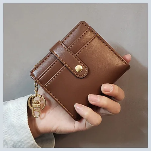 Vista 9 de Cartera pequeña para mujer, con bloqueo RFID, de cuero, plegable, compacta, tarjetero para mujer, con bolsillo con cremallera y ventana de Negro