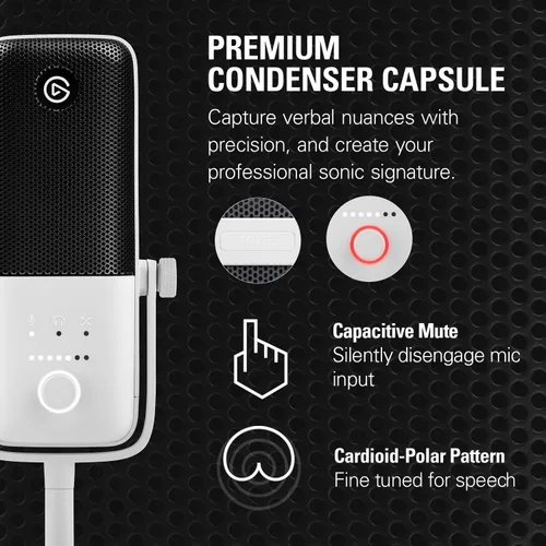 Vista 3 de Elgato Wave:3 Blanco con brazo de micrófono de bajo perfil, totalmente ajustable con canal de gestión de cables, perfecto para podcast, transmisión