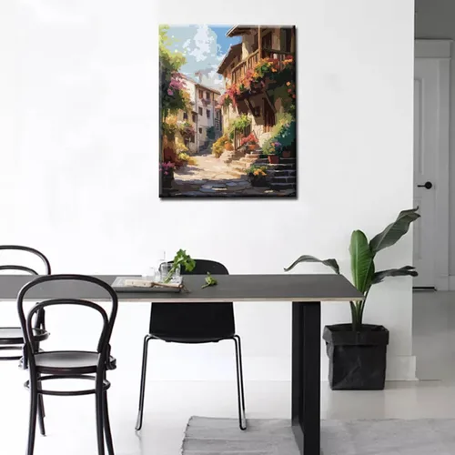 Vista 4 de Pintura de flores de ciudad por números para adultos, niños, principiantes, Italia, ciudad, flores de calle, bricolaje, pintura acrílica, kits