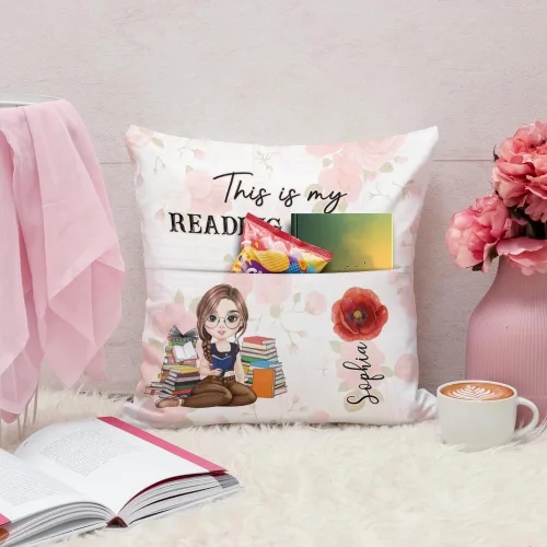 Vista 5 de ENCYCOM Almohada de bolsillo personalizada para lectura de libros, almohadas de lectura personalizadas con nombre, regalo único para niñas, mujeres