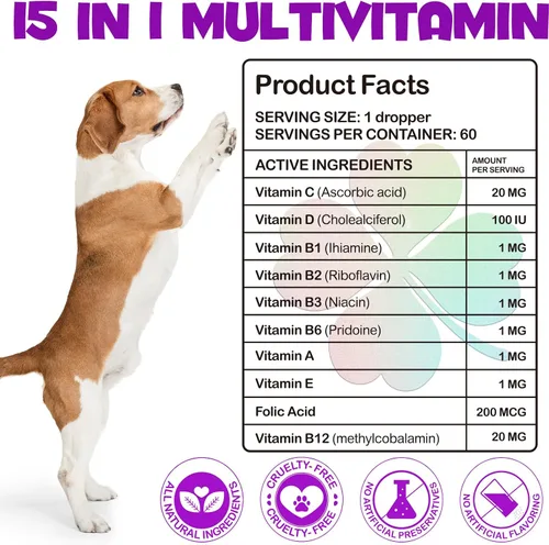 Vista 14 de Gotas multivitamínicas 15 en 1 para perros, gotas multivitamínicas líquidas