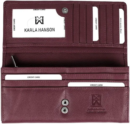 Vista 2 de Cartera plegable de piel RFID para mujer, Borgoña, Cartera Rfid