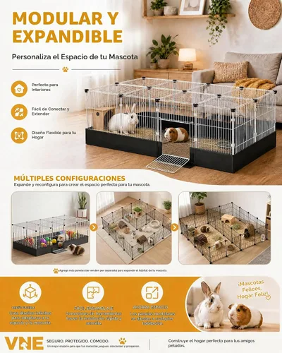 Vista 4 de Jaulas de conejillo de indias con forro impermeable, jaula cerrada para conejo de 48 x 24 x 16 pulgadas, ampliable para animales pequeños BL 20