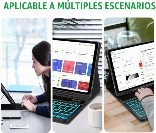 Vista 7 de Funda con teclado retroiluminado para Samsung Galaxy Tab S10 Lite/S10 FE/S9 FE 10.9-11 pulgadas, retroiluminación de 3 colores, teclado desmontable