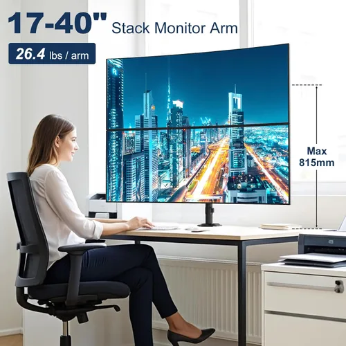 Vista 2 de Soporte de escritorio para dos monitores de 17 a 40 pulgadas, soporta hasta 12 kg, brazos de monitor de escritorio para 2 monitores con colocación