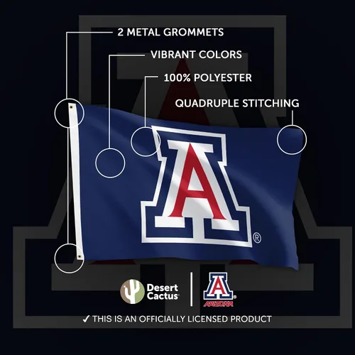 Vista 4 de Desert Cactus Bandera de la Universidad de Arizona UA – Bandera de gatos salvajes de 3 x 5 pies, tela duradera para interiores y exteriores, diseño